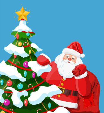 Komik Noel Baba karakteri ve Noel ağacı