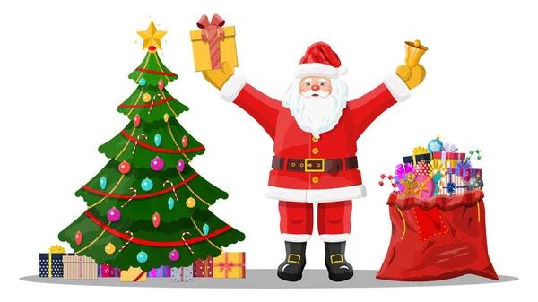Engraçado Papai Noel personagem e árvore de Natal — Vetor de Stock