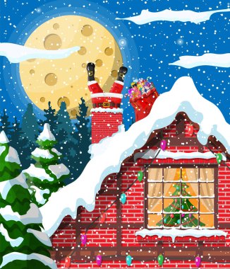 Noel Baba ile bir çanta içinde ev baca hediyeler