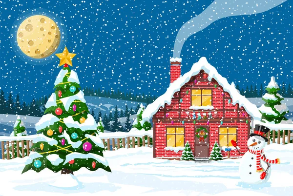 크리스마스 새해 겨울 풍경 — 스톡 벡터
