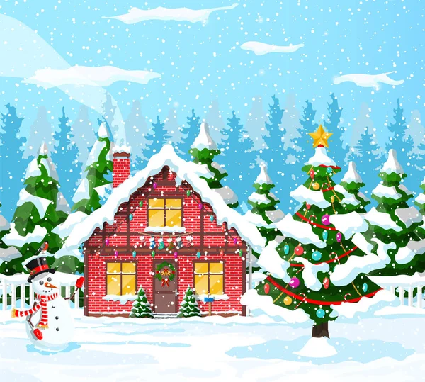 Navidad Año Nuevo Paisaje de invierno — Vector de stock