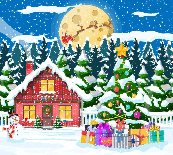 Navidad Año Nuevo Paisaje de invierno — Vector de stock