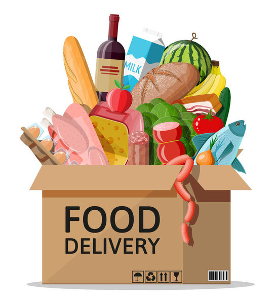 Картонная коробка со свежими продуктами
.
