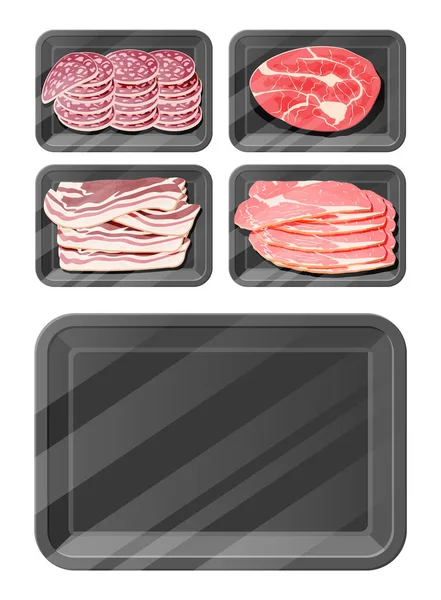 Juego de paquete de filete de salchicha de carne — Vector de stock