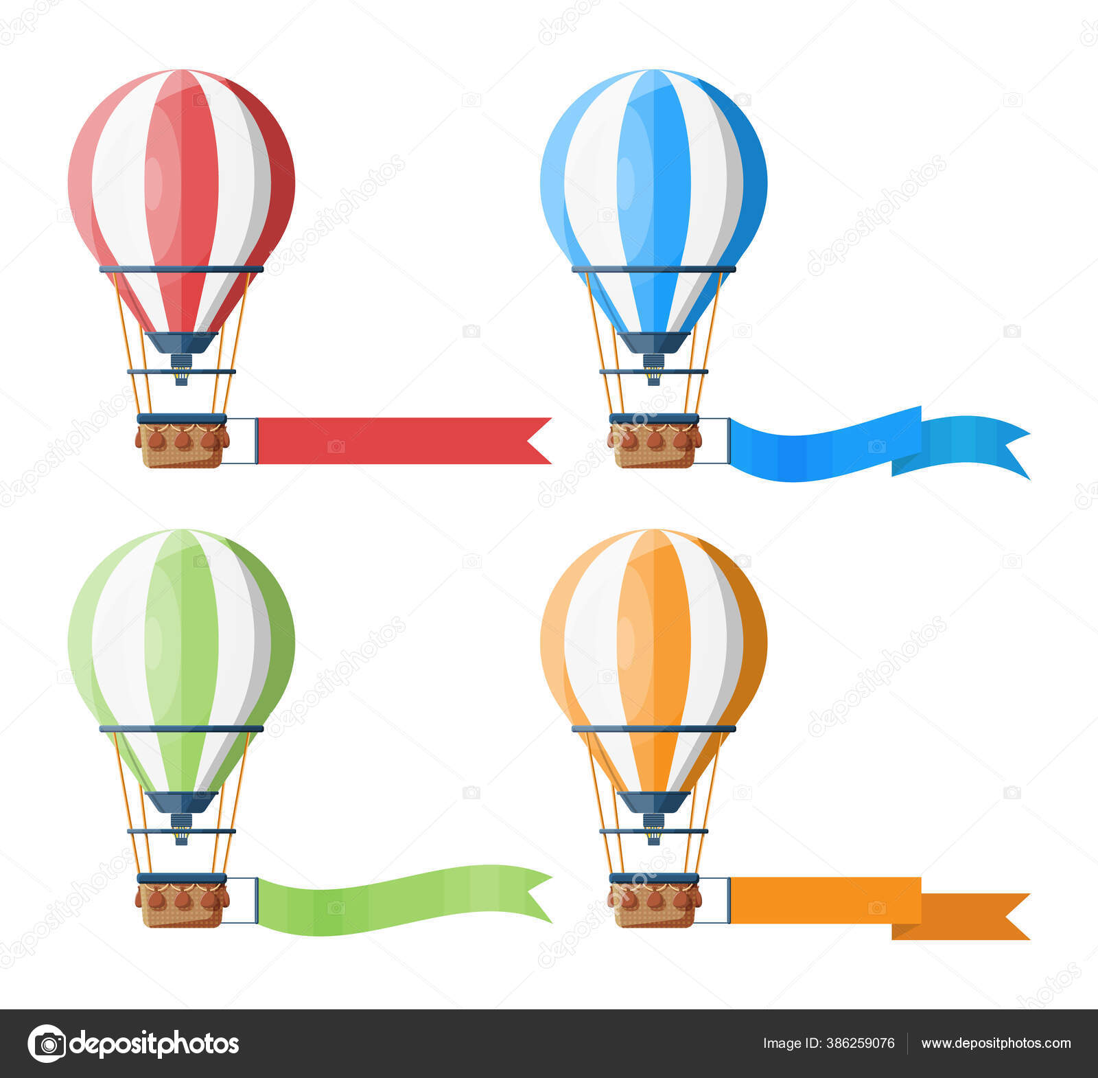 Balon Udara Panas Berwarna Diatur Stok Vektor C Abscent 386259076