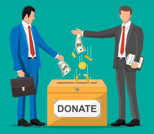 Donatiebox met geld — Stockvector