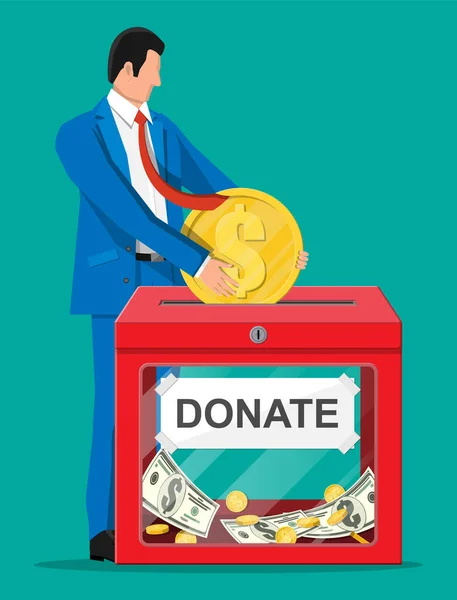 Donatiebox met geld — Stockvector