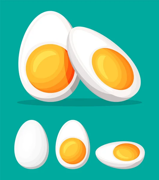 Huevos cocidos cortados a la mitad aislados en verde — Vector de stock