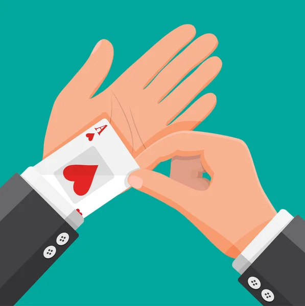 Homme d'affaires cache as jouer aux cartes dans sa manche — Image vectorielle