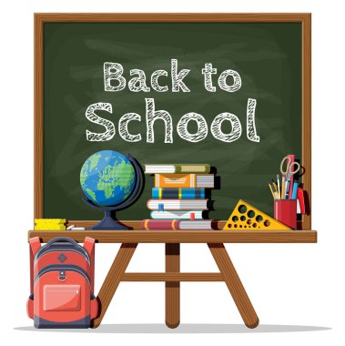 Sırt çantalı yeşil karatahta.