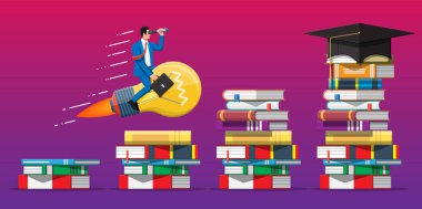 Businessman on stack of books. clipart