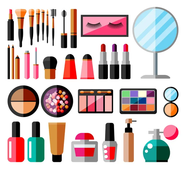 Collection de maquillage. Ensemble de cosmétiques décoratifs. — Image vectorielle