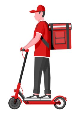Teslimatçı elinde kutuyla scooter sürüyor.