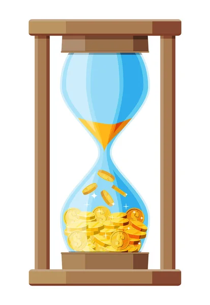 Money in hourglass clock. — Stock Vector