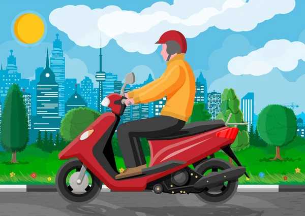 Mann auf Motorroller in der Stadt — Stockvektor