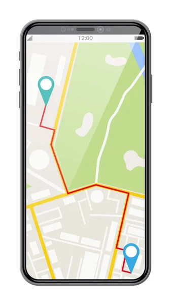 Smartphone moderno con mapa y marcador. — Vector de stock