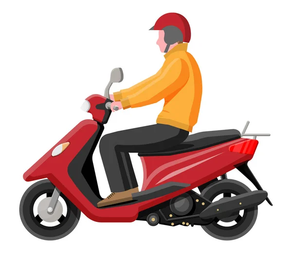 Scooter rojo con conductor aislado en blanco — Vector de stock