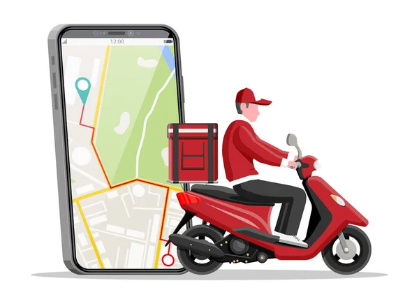 Smartphone mit App und Rollerfahrer — Stockvektor