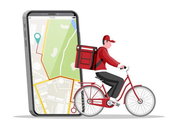 Smartphone mit App und Fahrradfahrer — Stockvektor