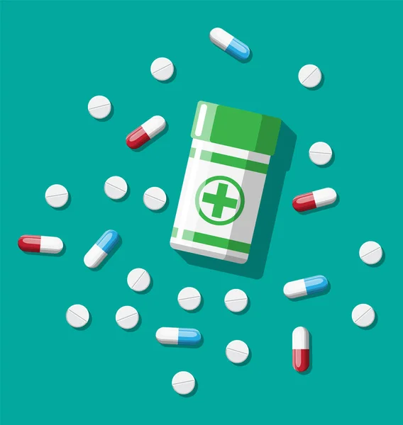 Flacon, comprimés, pilules, capsules — Image vectorielle