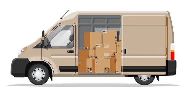 Furgoneta de entrega llena de cajas de cartón aisladas — Vector de stock
