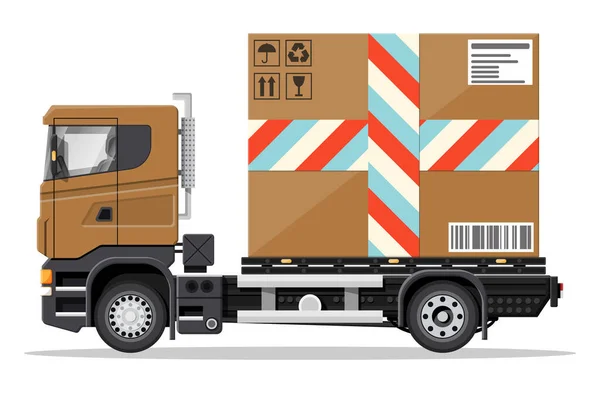 커다란 판지 상자가 있는 갈색 배달 트럭 — 스톡 벡터
