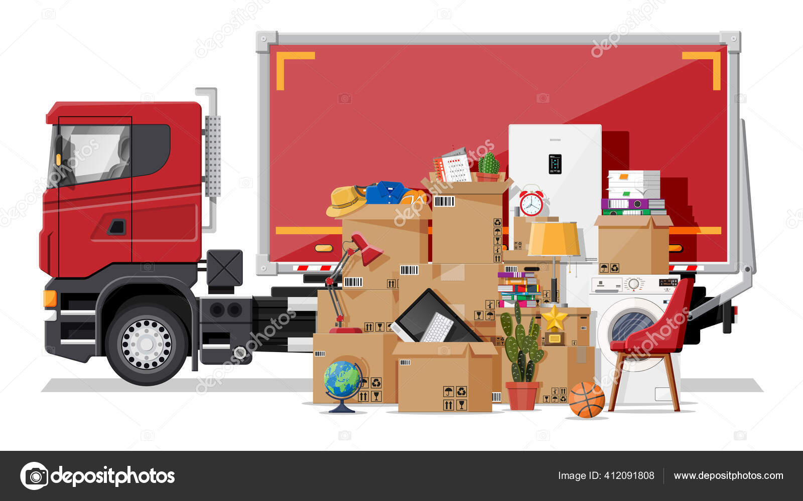 가정용품이 가득 들어 있는 배달 트럭. — 스톡 벡터 © abscent 412091808