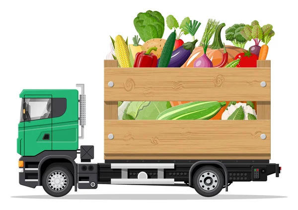 Carro de caminhão cheio de produtos hortícolas — Vetor de Stock