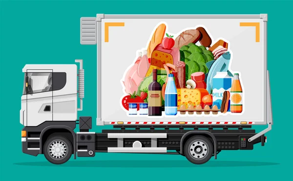 Lastbil full med livsmedel. — Stock vektor