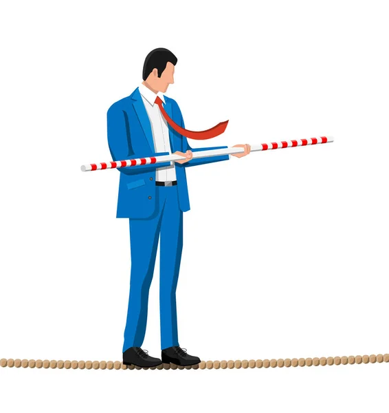 Homme d'affaires en costume marchant sur la corde — Image vectorielle