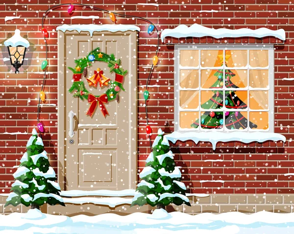 Decoración de fachada de Navidad. — Vector de stock