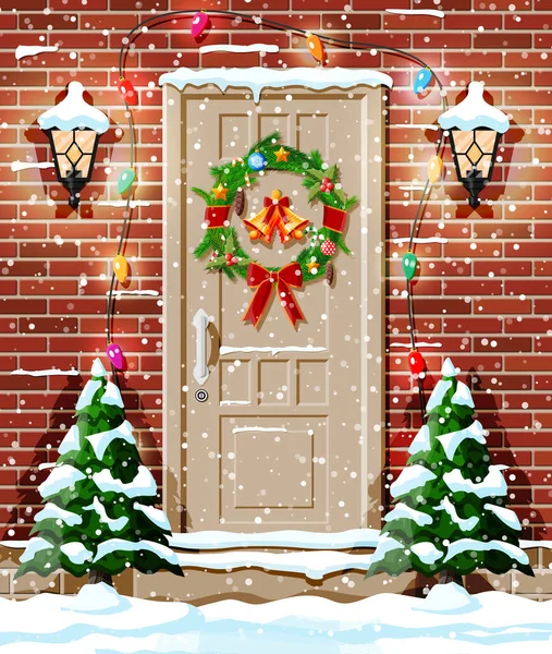 Decoración de puerta Navidad. — Vector de stock