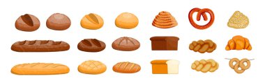 Çeşitli ekmek ve fırın ürünleri. Yemek ve menü çizimleri için taze fırınlanmış malların toplanması.