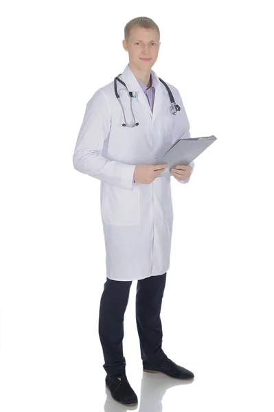 Молодий Лікар Медичному Одязі Стетоскопом — стокове фото