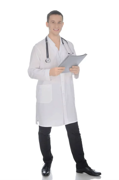 Молодий Лікар Медичному Одязі Стетоскопом — стокове фото