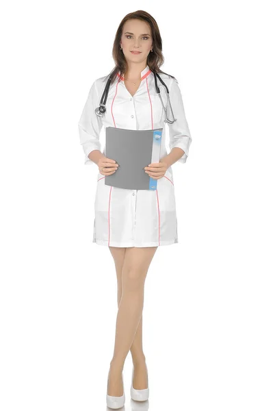 Lékařka Bílé Lékařské Oděvy — Stock fotografie