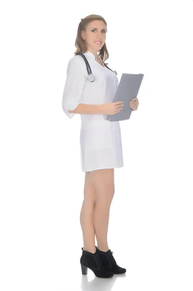 Médica Feminina Roupas Médicas Brancas — Fotografia de Stock