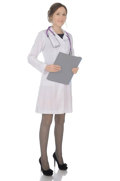 Femme Médecin Blanc Vêtements Médicaux — Photo