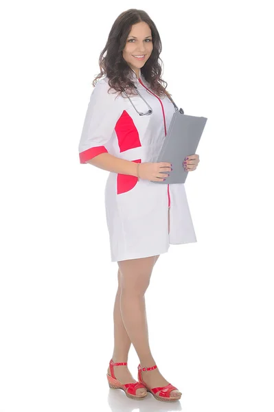 Médica Feminina Roupas Médicas Brancas — Fotografia de Stock
