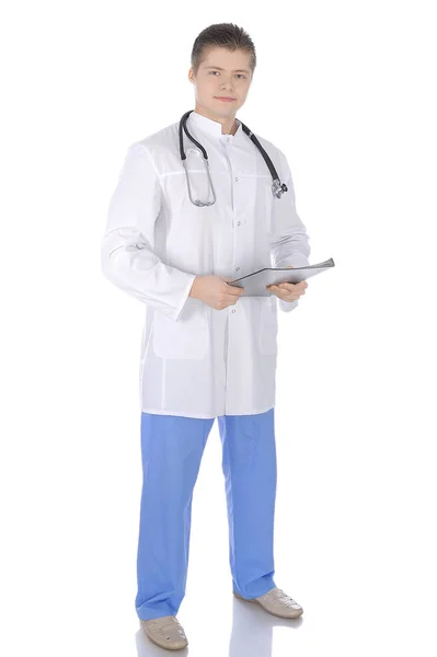 Young Doctor Medical Dressing Gown Stethoscope — Stock Photo, Image