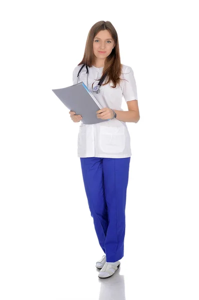 Lékařka Bílé Lékařské Oděvy — Stock fotografie