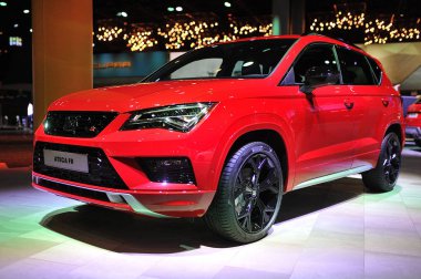 Frankfurt, Almanya - Eylül 2019: Kırmızı Koltuk Ateca Fr Tgi elektrik S