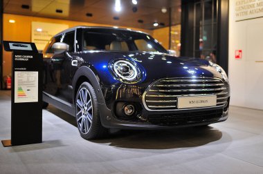 Frankfurt, Almanya - Eylül 2019: Blue Mini Cooper, Iaa Internatio