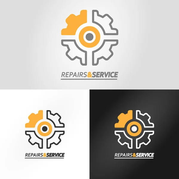 Tamir, hizmet ve bakım işleri için bir set logotype. Vites biçimli logo. Endüstriyel vektör logosu tasarımı. Araba servisi için logotype.