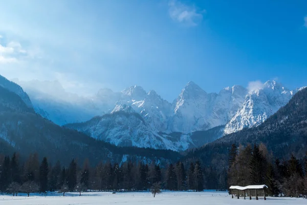 Dağlarda vadiden güzel manzara. Slovenya.
