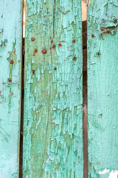 Frammento Vecchie Tavole Legno Verde Sbucciato Strato Vecchia Vernice Screpolata — Foto Stock
