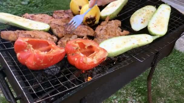 Lidské Ruce Připraví Nakládaný Chutné Vepřové Nebo Hovězí Maso Zelenina — Stock video