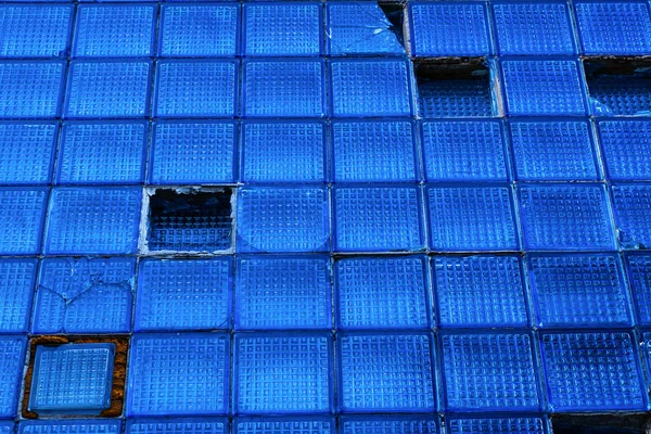 Стіна Старого Блакитного Скла Розбита Плиткою Будівлі Абстрактний Будівельний Фон — стокове фото
