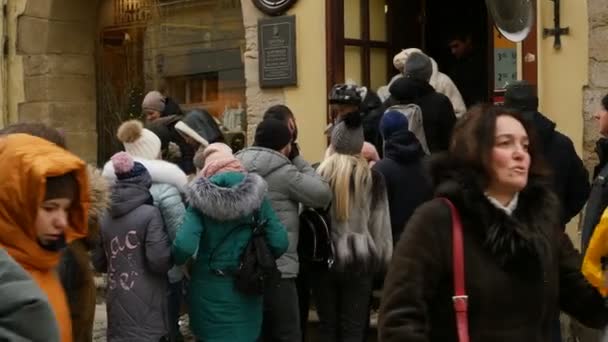 Lviv Ukraine January 2019 Crowd People Comes Goes Lviv Chocolate — Stock Video