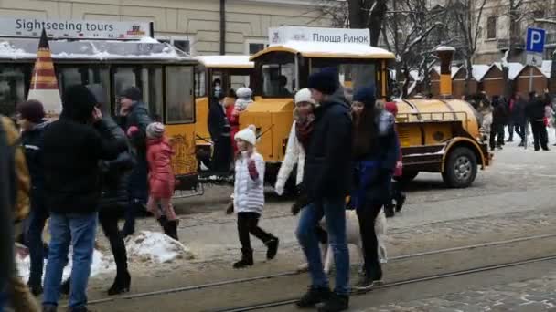 Lviv Ukraine January 2019 People Pedestrians Walk Market Square Ploscha — Stock Video